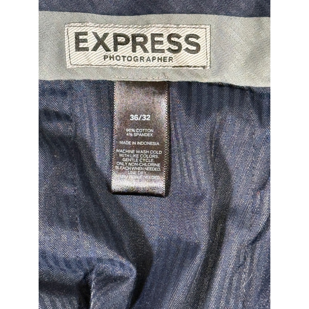 Express Photographer Men Blue Textured Slim Fit Dress Pants 36x32 Cotton Spandex - Picture 4 of 4
